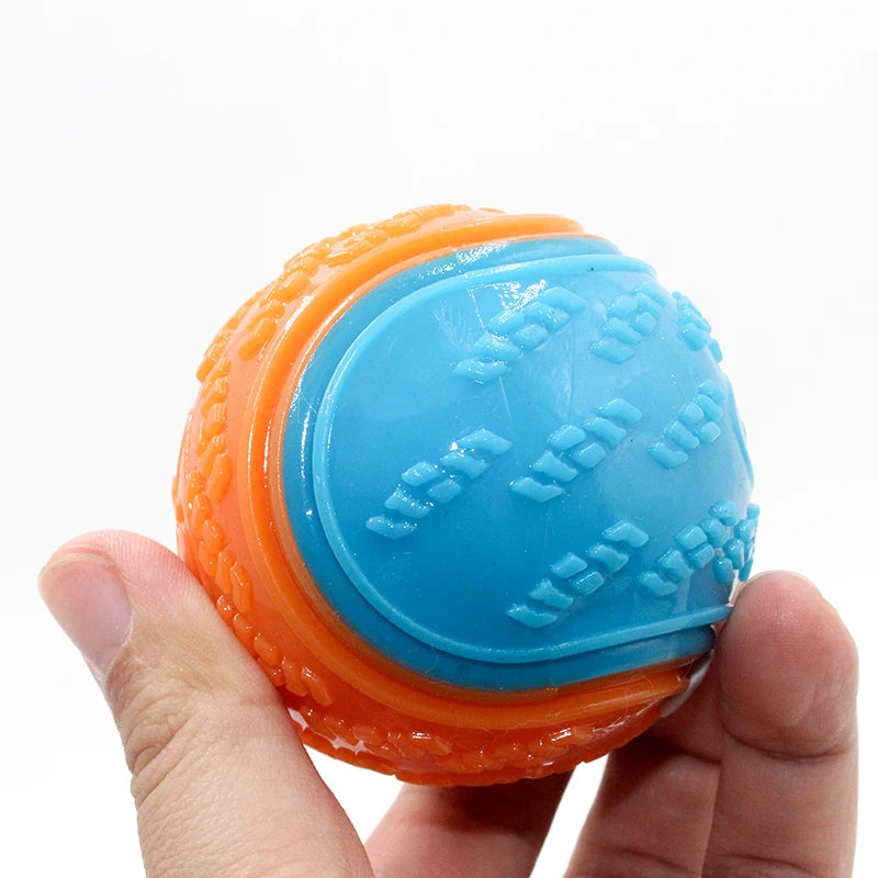 Dogs Interactive Toys Soft TPR Toys for Dog Pet Teeth Cleaning Bite Resistance Squeaky Dog Ball Toy in hand