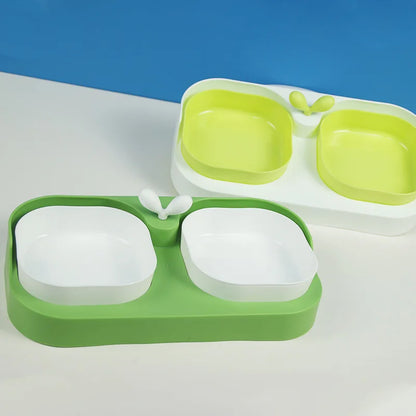 Double Pet Bowls Set for Dogs - Durable Non-Slip Food Water Feeder Dish Pet Supplies in green and white colors.
