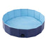 Folding dog pool in dark blue and light blue colors, perfect for pets to play and relax during hot weather.
