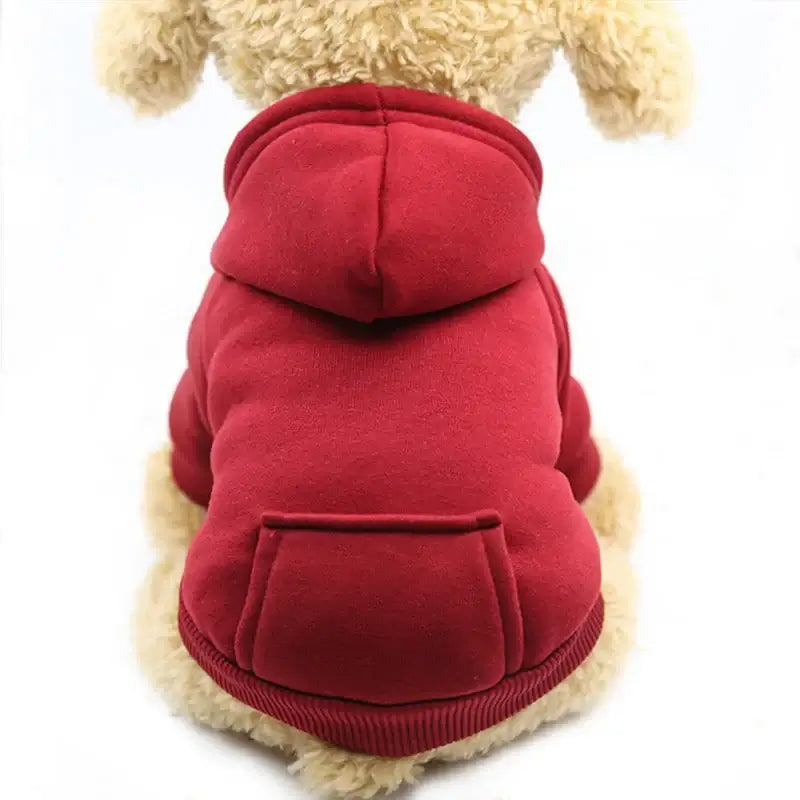 Wine red dog winter coat fleece hoodie for small dogs and cats, warm pet jacket with hood, pocket, and cold protection