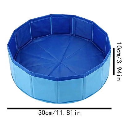 Foldable dog bathing pool in blue, dimensions 30cm/11.81in and height 10cm/3.94in, perfect for pet bathing and play.