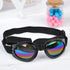 Black dog sunglasses with foldable round lenses, adjustable strap, and windproof sun protection for pets