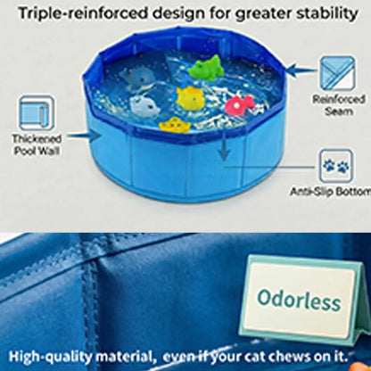 Foldable dog bathing pool with triple-reinforced design for stability, thickened walls, and anti-slip bottom.