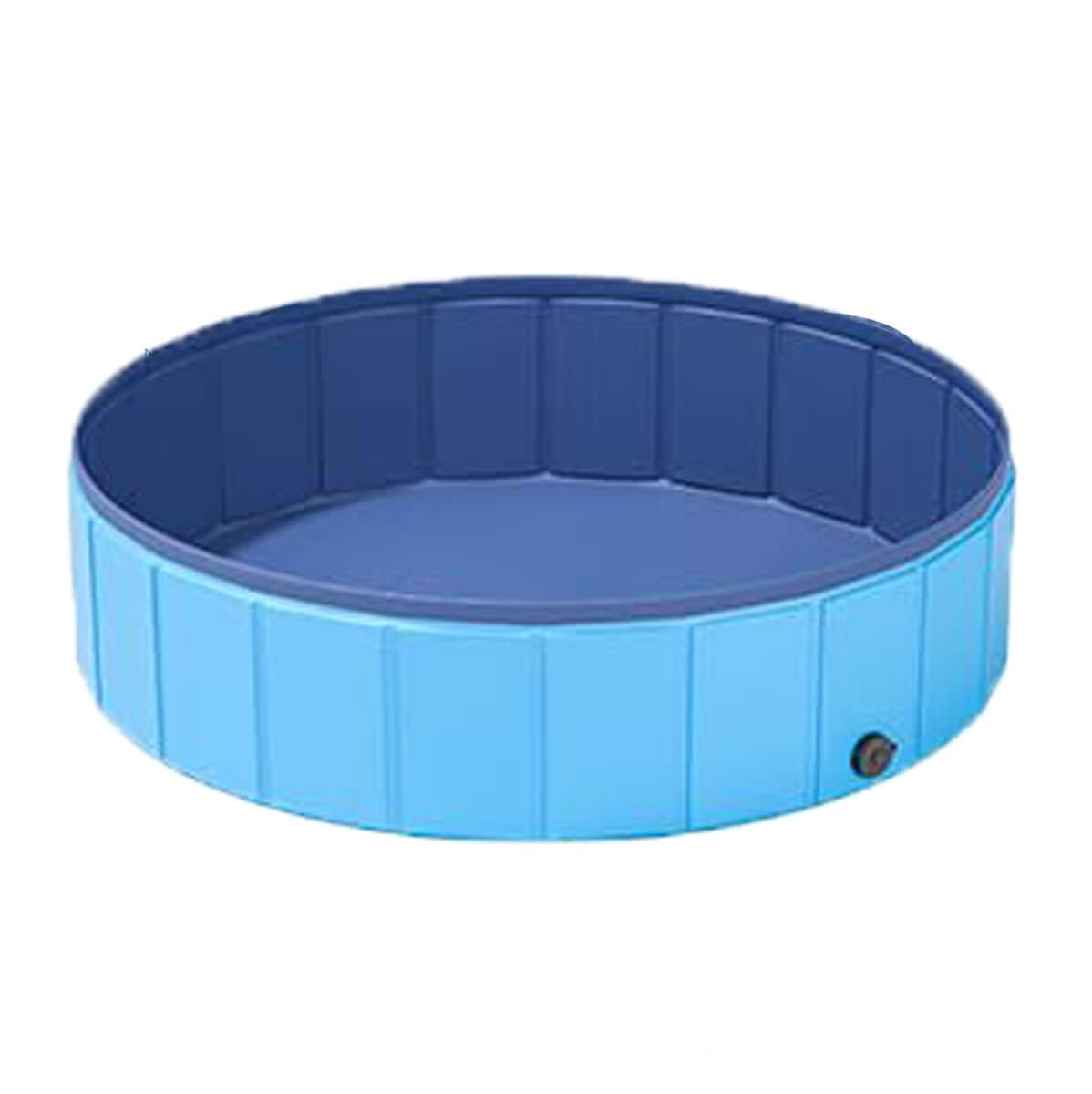 Collapsible dog swimming pool in blue, suitable for indoor and outdoor use for pets and families.