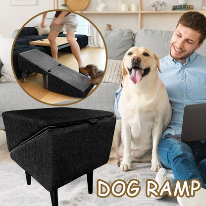 Foldable dog ramp for small breeds designed for easy access to furniture, featuring non-slip fabric and sturdy construction.