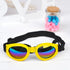 Yellow foldable dog sunglasses with black strap, windproof sunscreen pet goggles for puppies