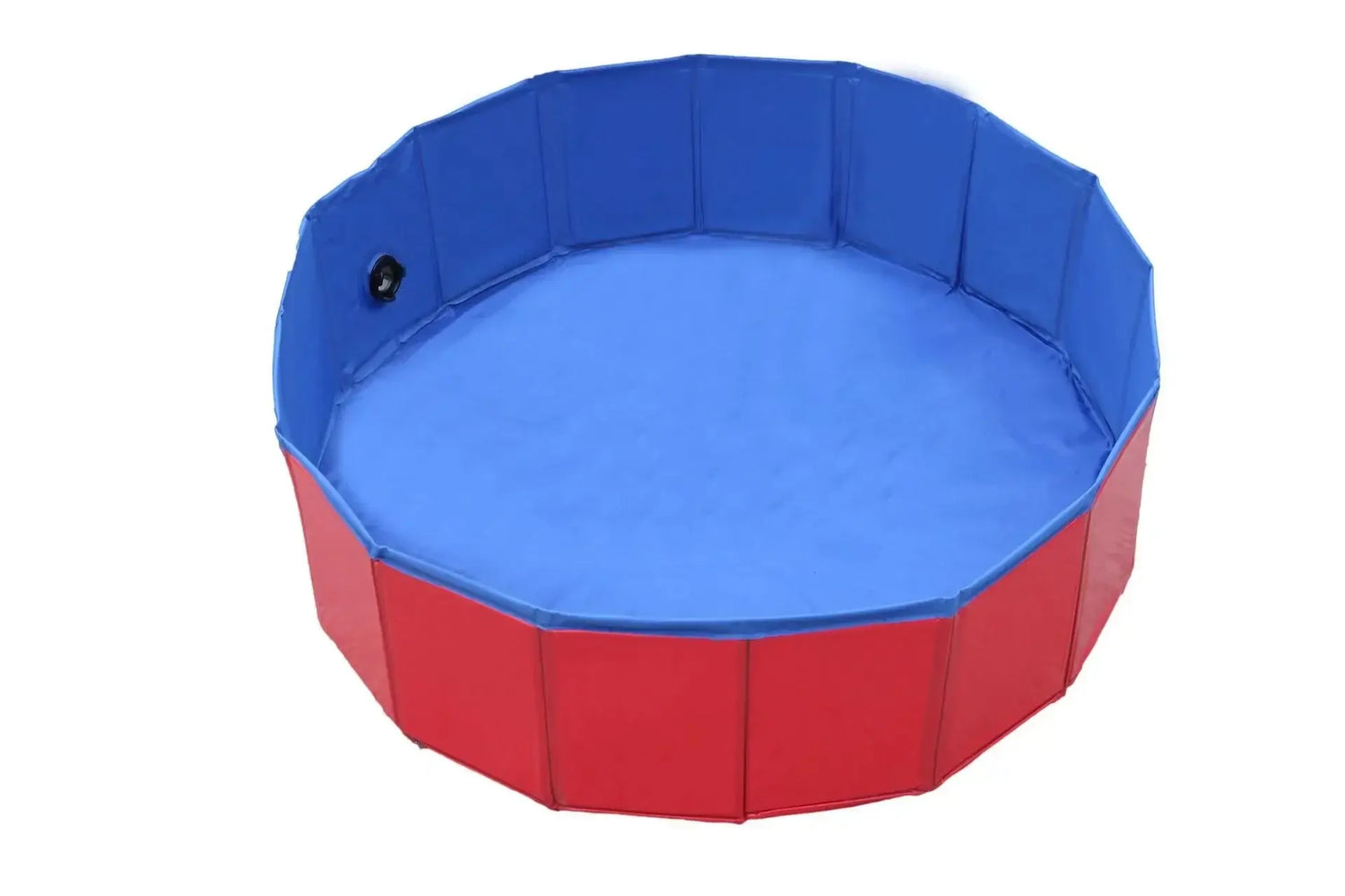 Foldable pet pool in red and blue, ideal for outdoor use, perfect as a portable dog bathing tub.