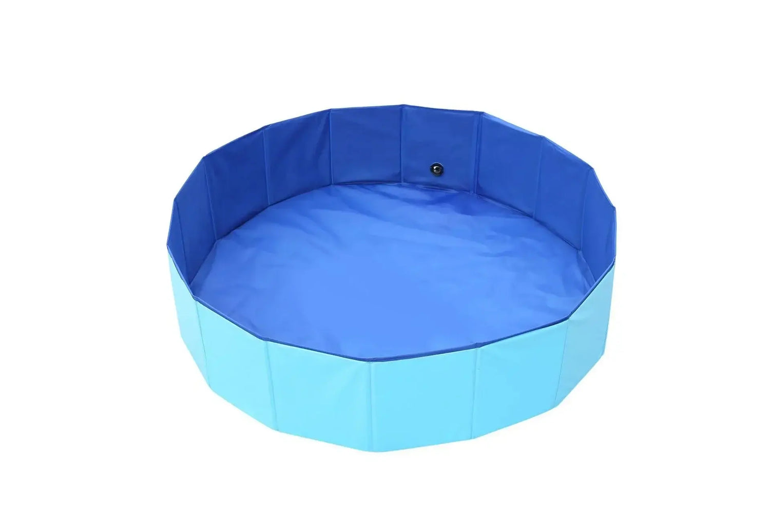 Foldable portable dog bathing tub in blue, perfect for outdoor use with drain valve.