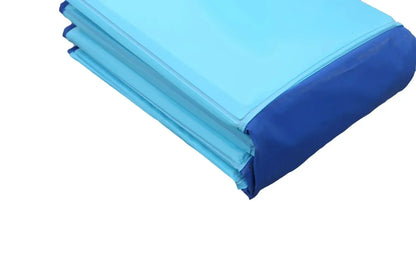 Foldable design of portable dog bathing tub with blue trim, ideal for outdoor use and easy storage.