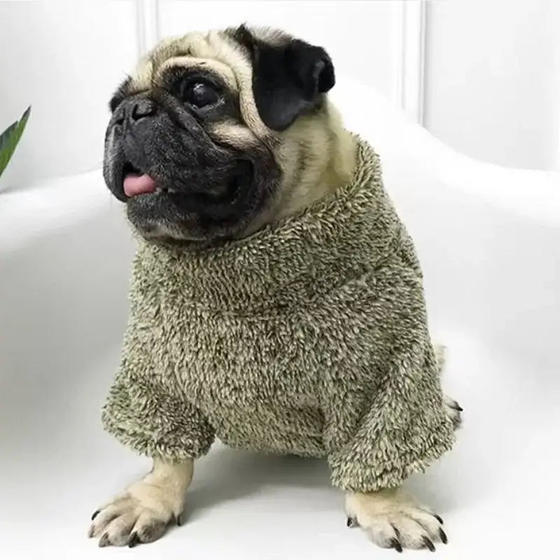 French Bulldog fleece sweater warm winter dog coat for small and medium dogs, cozy fleece pet hoodie in solid green