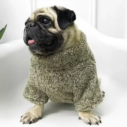 French Bulldog fleece sweater warm winter dog coat for small and medium dogs, cozy fleece pet hoodie in solid green