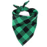 plaid cotton dog bandana green black triangular scarf for dogs and cats, washable pet bib