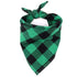 green cotton dog bandana with plaid pattern and bow tie for pets, soft washable triangular scarf for dogs and cats
