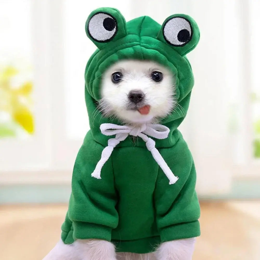 dog winter sweatshirt green frog hooded pullover for small, medium, and large dogs, warm soft pet costume