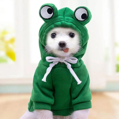 dog winter sweatshirt green frog hooded pullover for small, medium, and large dogs, warm soft pet costume