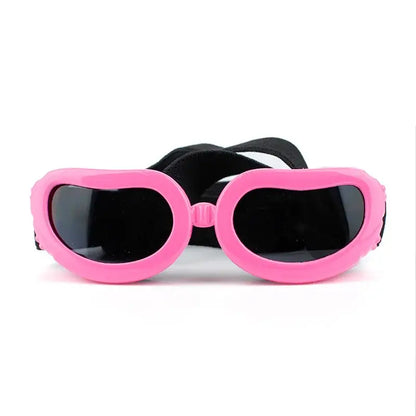 Heart-shaped pink adjustable dog goggles with UV protection for small and medium dogs, windproof motorcycle sunglasses