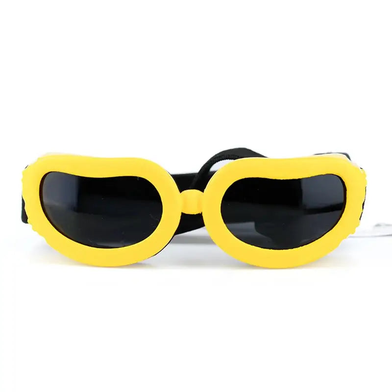 Yellow heart-shaped adjustable dog goggles with UV protection for small medium dogs, windproof pet sunglasses