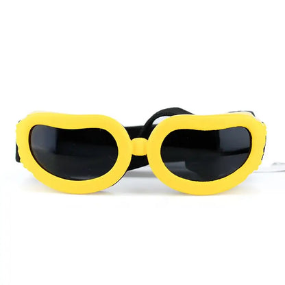 Yellow heart-shaped adjustable dog goggles with UV protection for small medium dogs, windproof pet sunglasses
