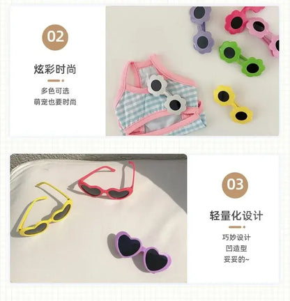 heart shaped dog glasses in colorful styles for pet photos, summer parties, and cute dog accessories