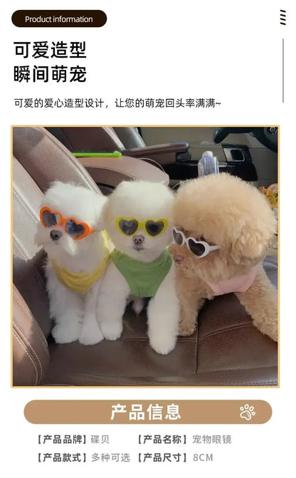 heart shaped dog glasses for pets, cute summer party eyewear and photo props for puppies and cats