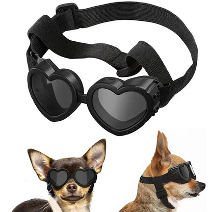 dog sunglasses with adjustable strap heart-shaped UV protection goggles for small dogs and cats, black