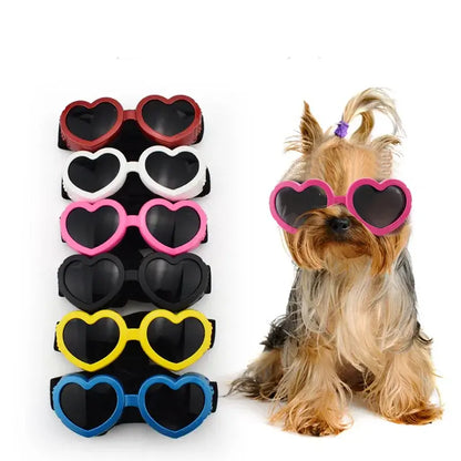 dog sunglasses with adjustable strap heart-shaped pet goggles for small dogs and cats, stylish UV eye protection