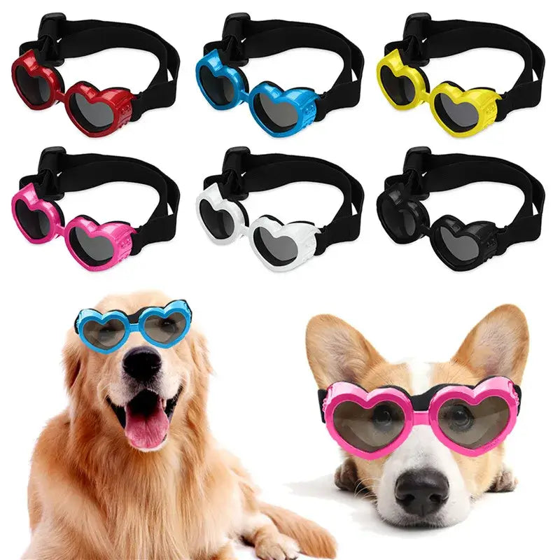 dog sunglasses with adjustable strap heart-shaped UV protection pet goggles for small dogs and cats