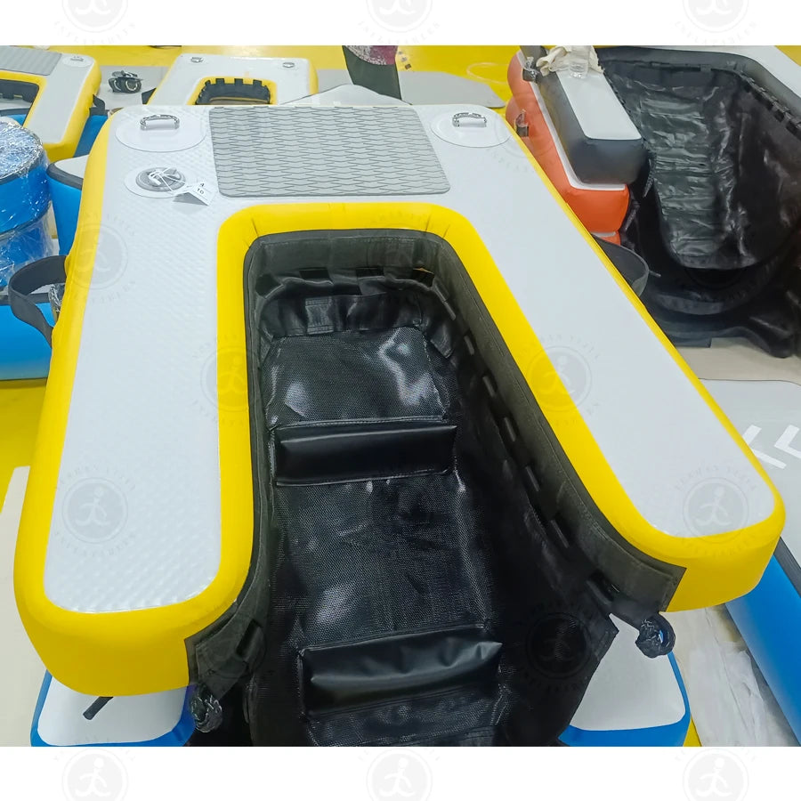 Inflatable Floating Dock Summer Dog Water Pools Platform Docks Swimming Equipment in vibrant yellow and grey.