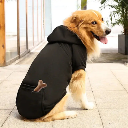 large dog hoodie with pockets black fleece hooded sweatshirt for Golden Retriever, pet clothing for spring and autumn