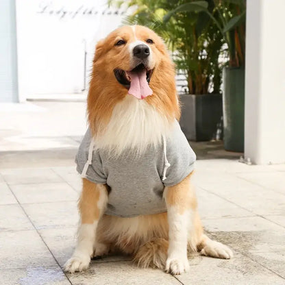 large dog hoodie with pockets grey fleece sweatshirt for Golden Retriever, spring and autumn pet clothing
