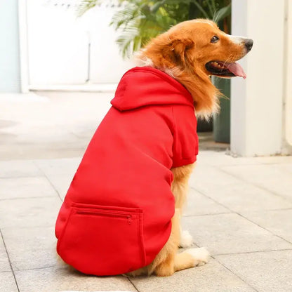 large dog hoodie with pockets red fleece sweatshirt for Golden Retriever, hooded pet clothing for spring and autumn