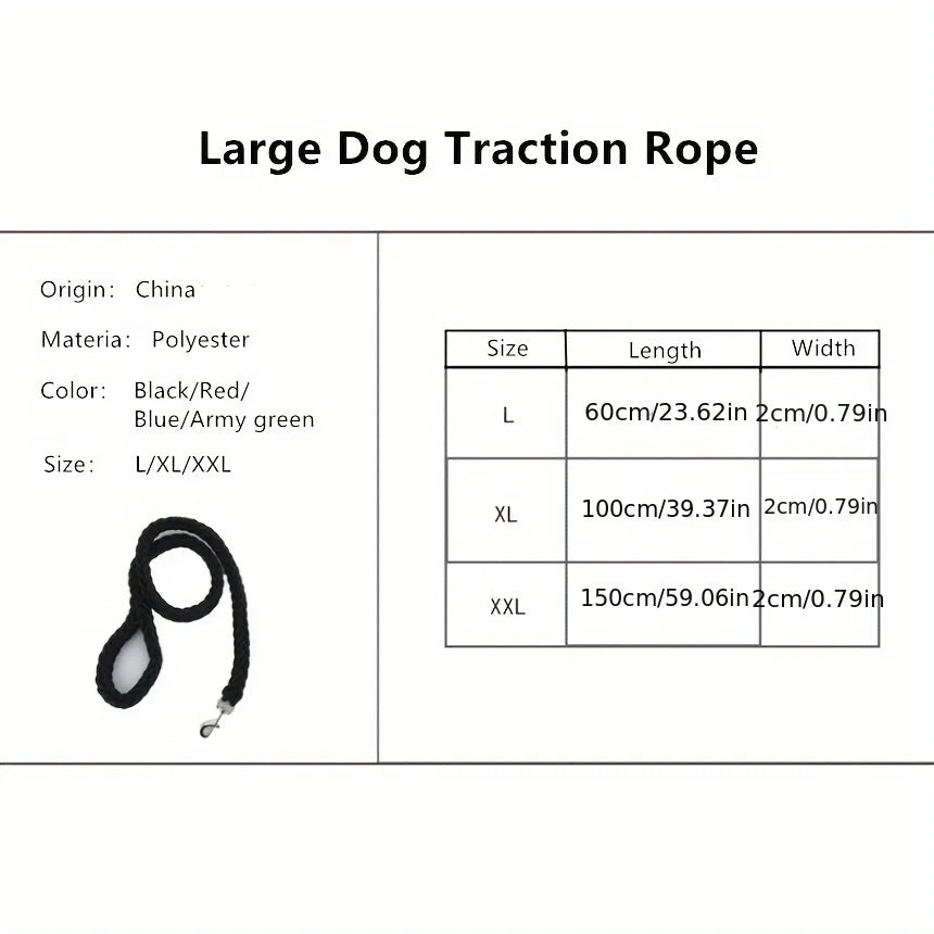 Dog leash for effective training and comfortable walking, strong and durable braid, suitable for large dogs, dog training leash.
