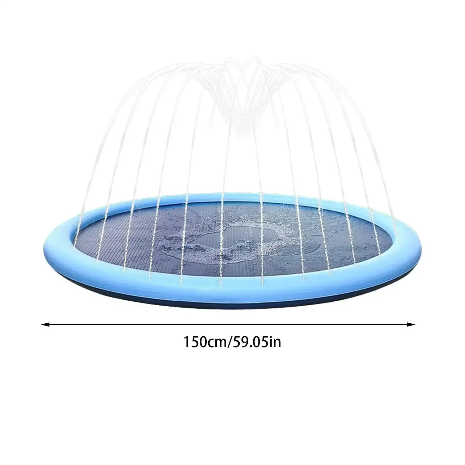 Large inflatable dog pool with fountain spray for pets, measuring 150cm/59.05in, ideal for summer outdoor play.