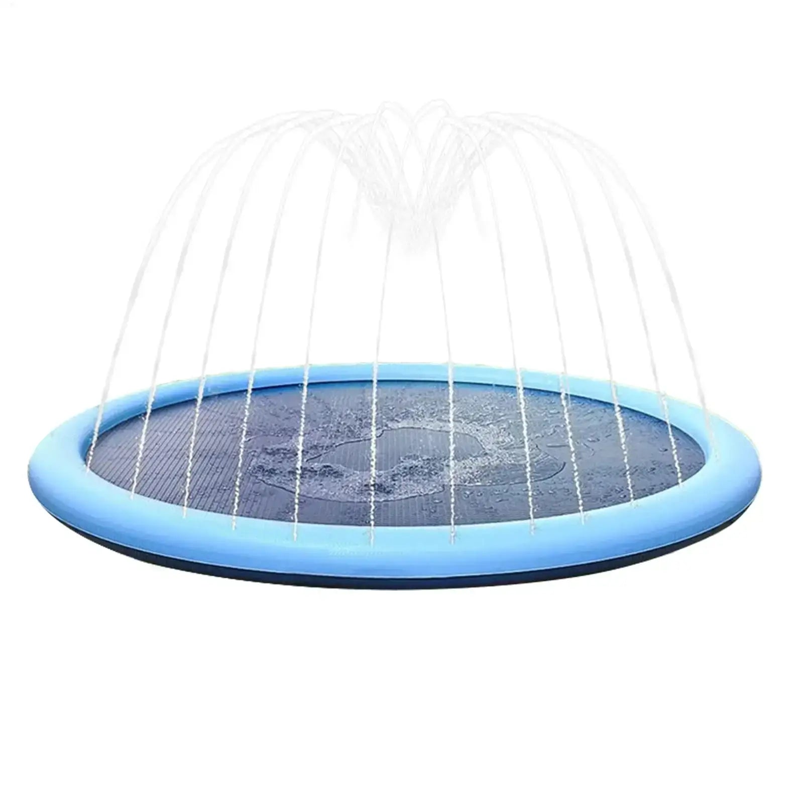 Large inflatable dog pool with fountain sprayers for pets, perfect for summer play and cooling.