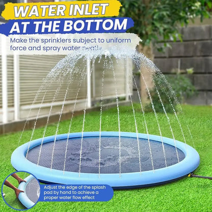 Large inflatable dog pool with water inlet at the bottom creating fountains, ideal for pets&