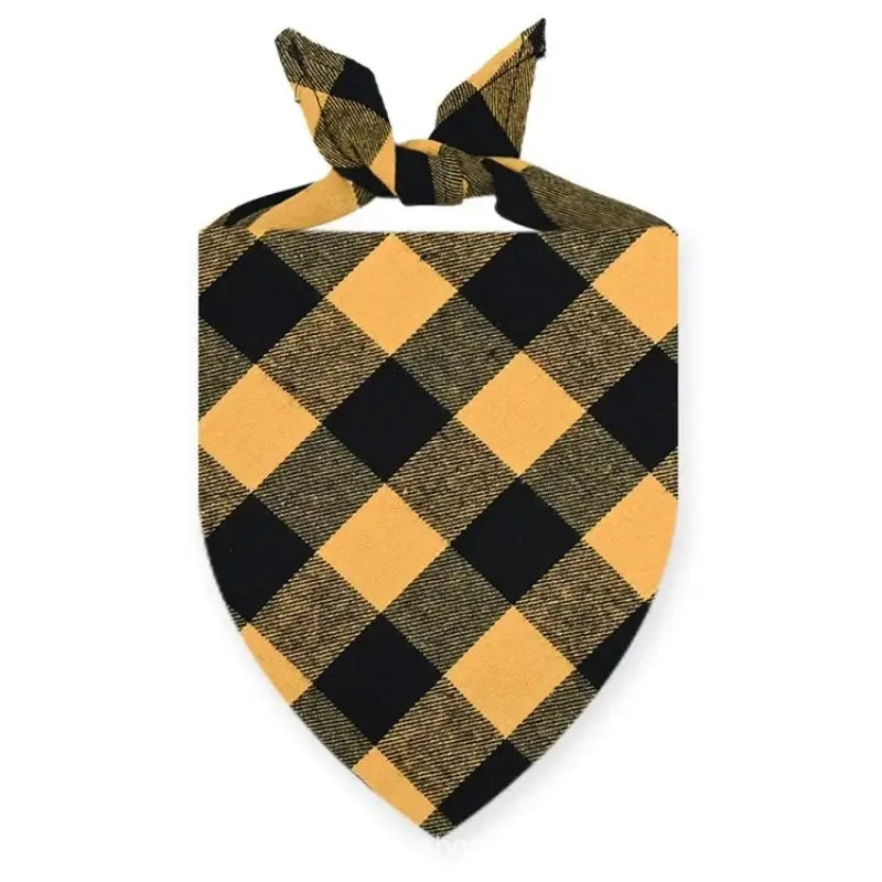 plaid dog bandana scarf yellow cotton triangular bib for dogs and cats, washable pet accessory