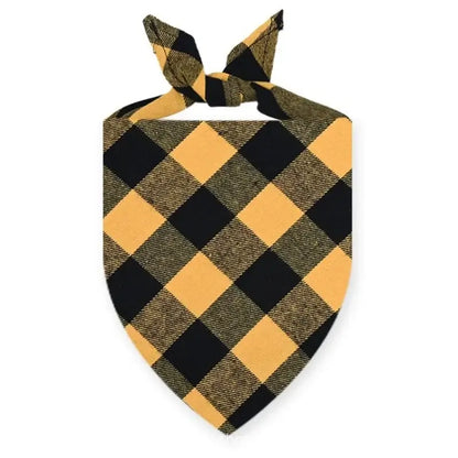 plaid dog bandana scarf yellow cotton triangular bib for dogs and cats, washable pet accessory