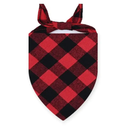 Red plaid dog bandana scarf, cotton triangular pet bib with bow tie for dogs, cats, and puppies