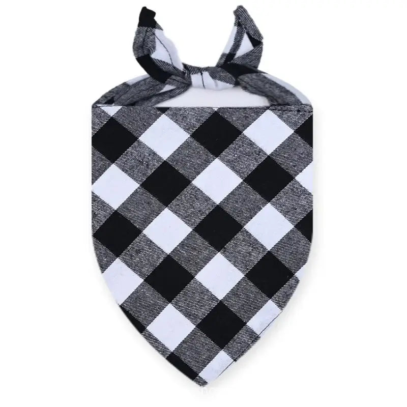 plaid dog bandana scarf, black white cotton triangular pet scarf bib, washable bow tie collar for dogs and cats