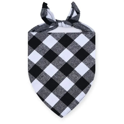 plaid dog bandana scarf, black white cotton triangular pet scarf bib, washable bow tie collar for dogs and cats