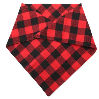 plaid dog bandana scarf red and black cotton triangular pet bib for dogs and cats, washable pet accessory
