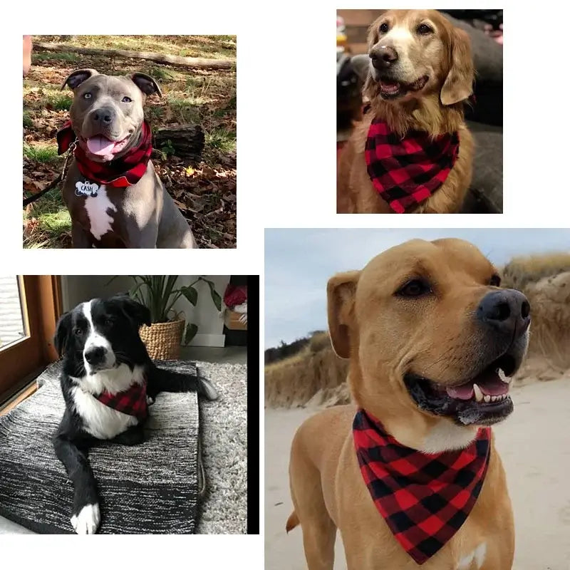 plaid dog bandana scarf for dogs and cats, washable cotton triangular bib collar, easy-wear pet accessory