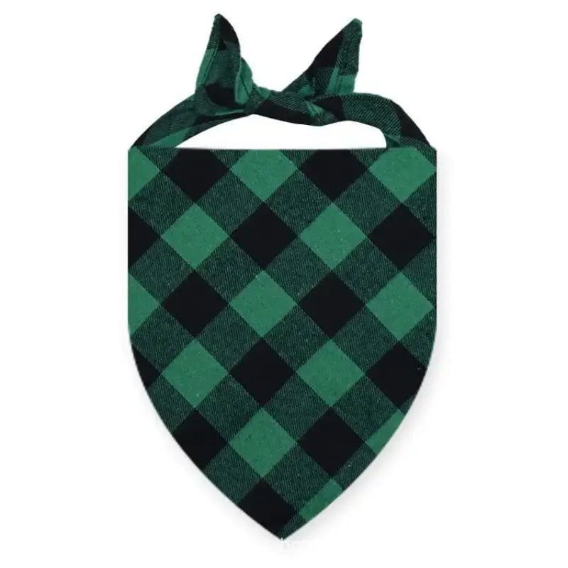 Green plaid dog bandana scarf for dogs, washable cotton triangular bib pet scarf with tie collar