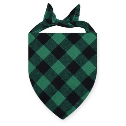 Green plaid dog bandana scarf for dogs, washable cotton triangular bib pet scarf with tie collar