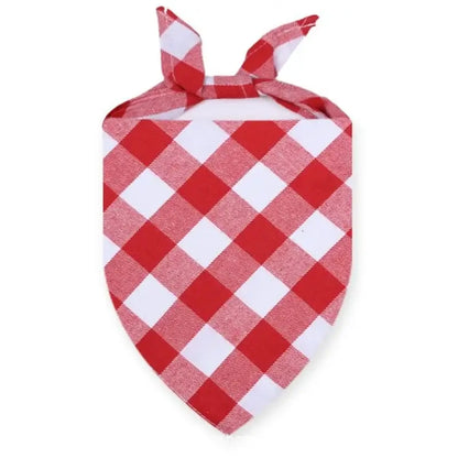 Pink plaid dog bandana scarf with red and white cotton check pattern, washable triangular pet bib for dogs and cats