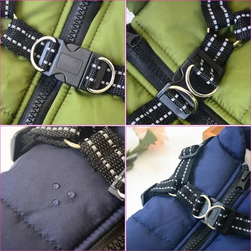 waterproof dog winter jacket with harness for large dogs, adjustable buckle, warm padded pet coat
