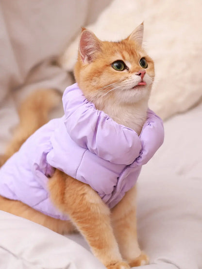 Purple dog winter coat for small to medium dogs, 3-layer thick warm autumn/winter polyester outerwear, solid color