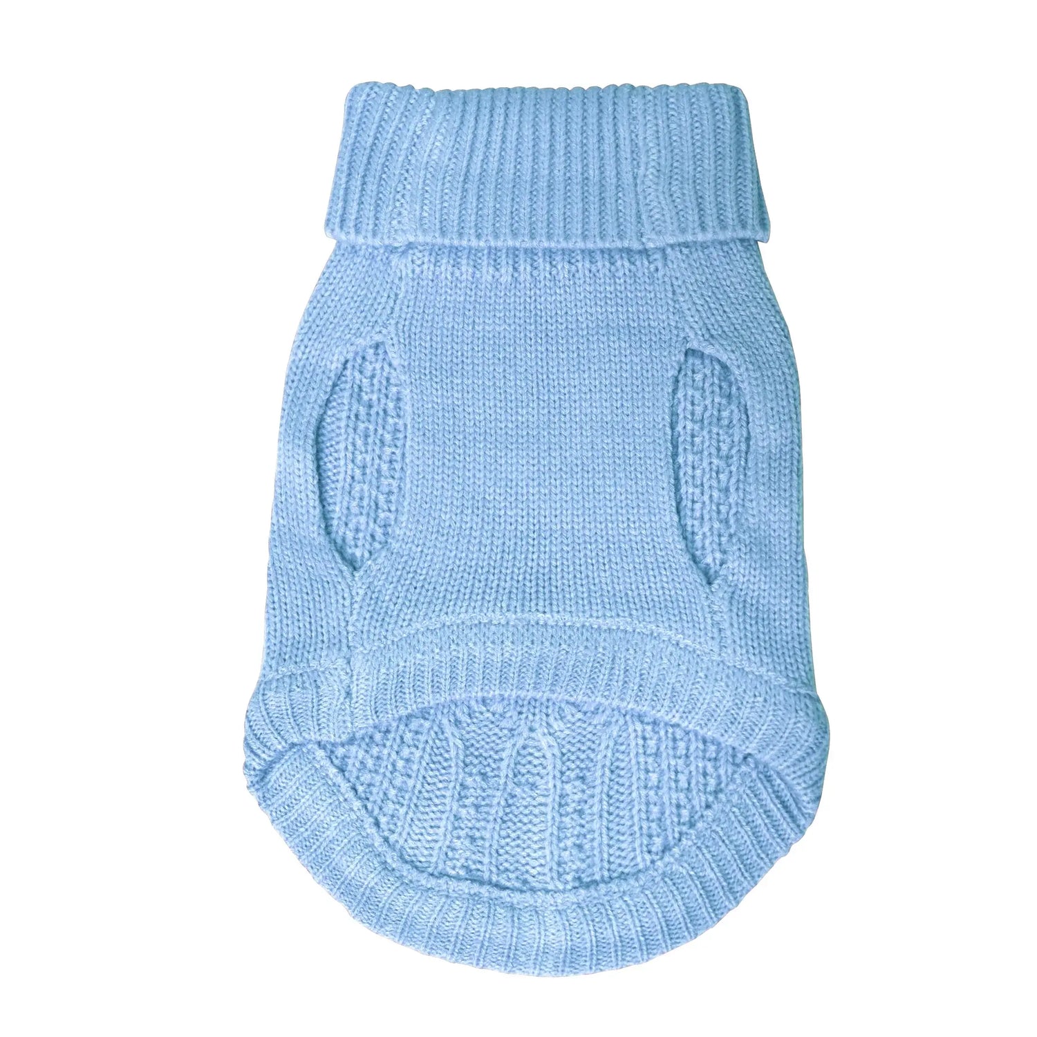 Light blue dog winter sweater, soft knitted pet clothing for warmth, comfort, and outdoor wear in autumn and winter.