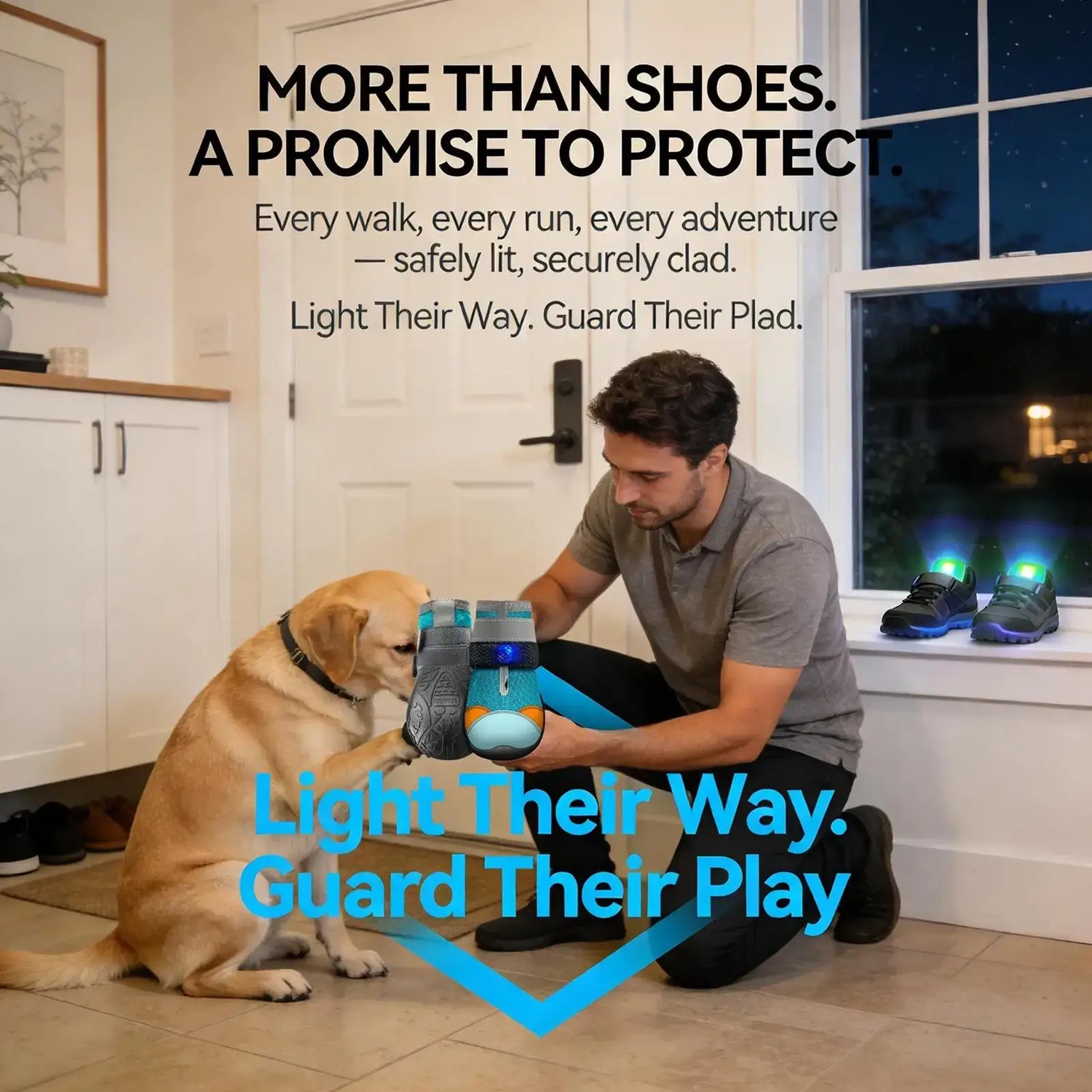 Light up dog shoes for summer for safe and stylish nighttime walks with pets.
