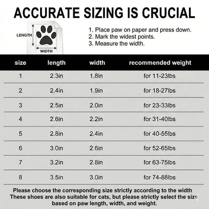 Light up dog shoes for summer sizing guide with measurements for accurate fit and recommended weight limits.